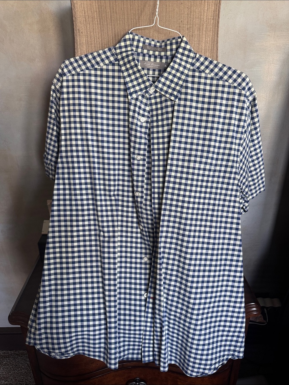 Daniel Cremieux Navy and White Gingham Short-Sleeve Button-Down Shirt